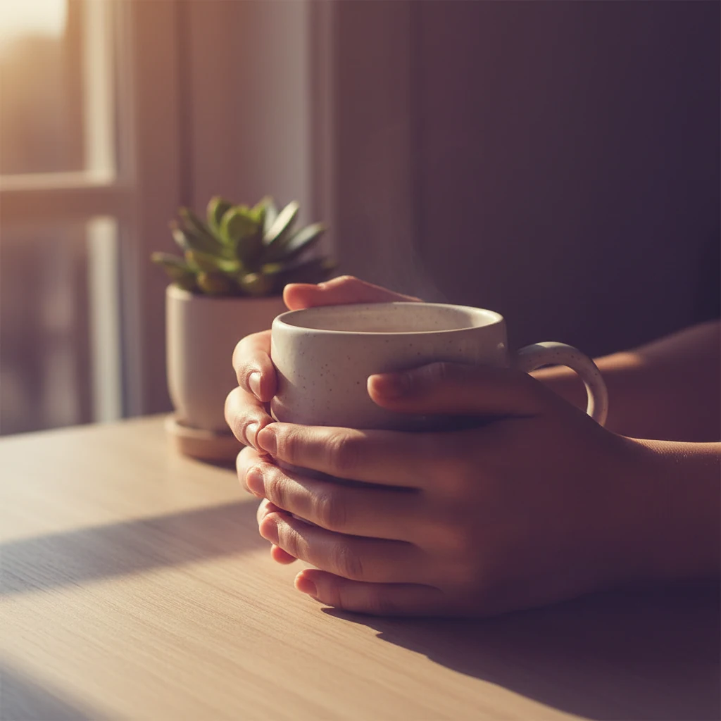 Morgenroutine mit einer Tasse Kaffee - ruhige Atmosphäre am Frühstückstisch